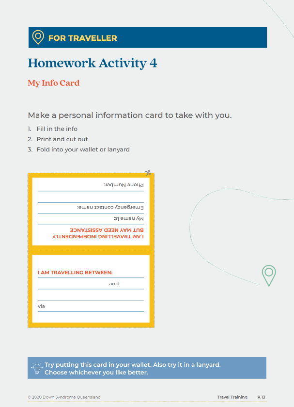 Travel Training Independent Traveller card worksheet